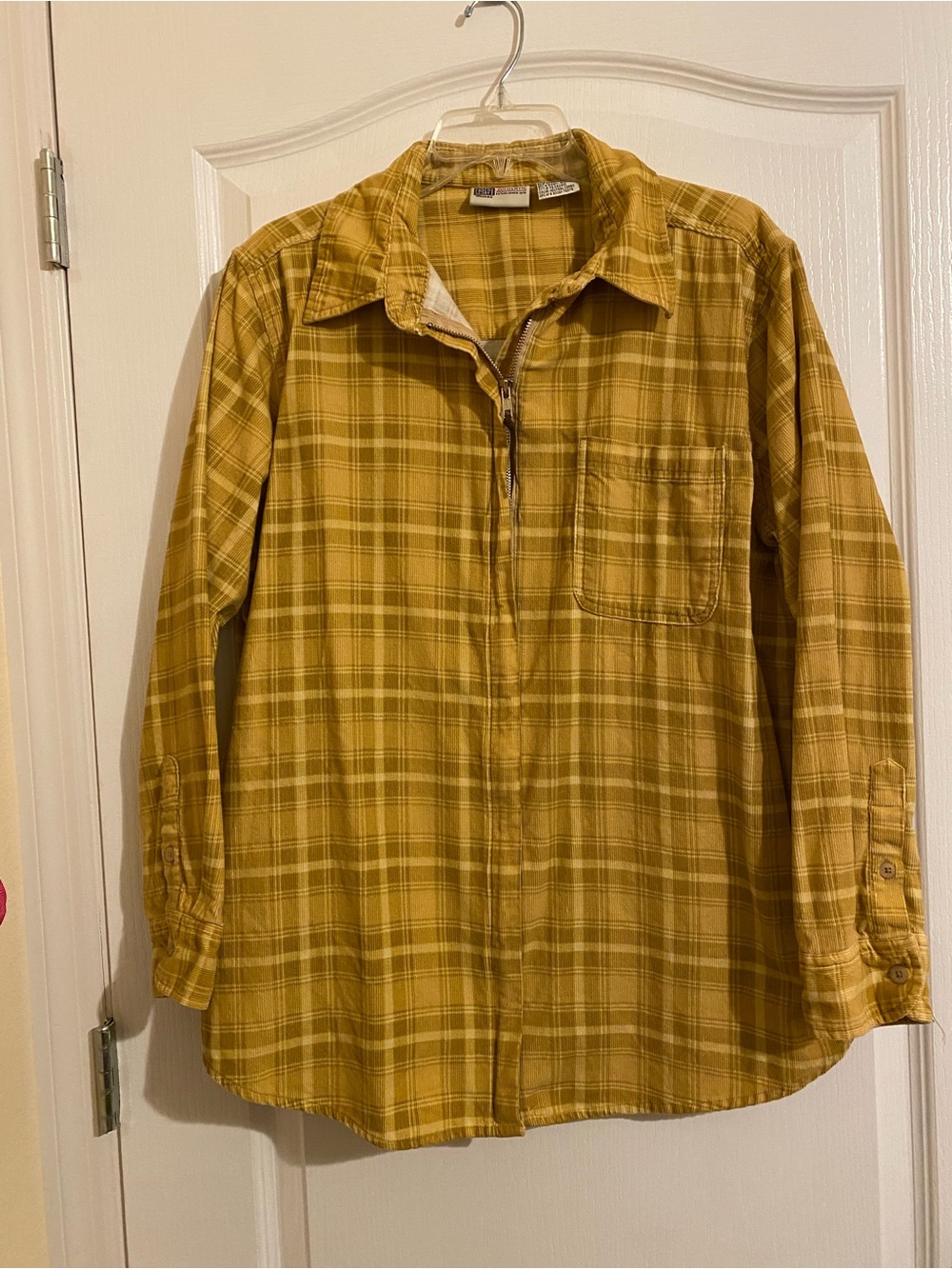 Vintage Faded Glory Yellow Plaid Zip Front Corduroy Shirt Jacket Shacket 18W/20W